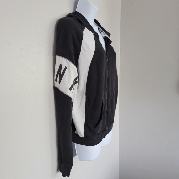 Pink Victoria's Secret VS Black Jacket White Colorblock Full Zip Hooded Large - Picture 3 of 6